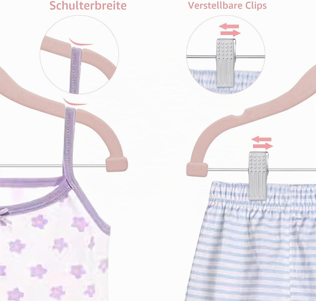 30cm Baby Kleiderbügel mit Verstellbaren Klammern, 16 Stück Hosenbügel, Samt Kinder Kleiderbügel, Ul