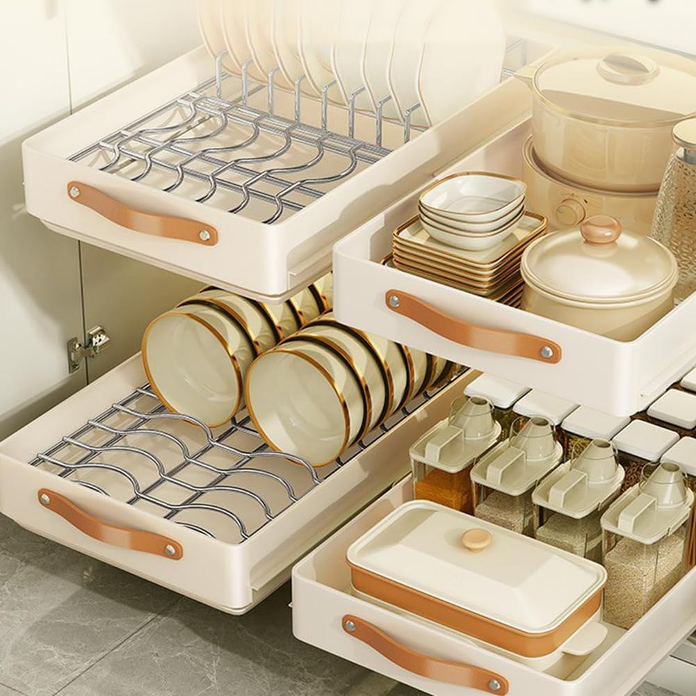 Ausziehbarer Schrank-Schubladen-Organizer, breit, 30 cm, Unterspüle-Organizer-Körbe, selbstklebende