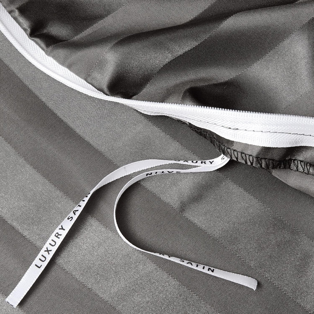 Damier Satin Bettwäsche 155x220cm Grau glänzend gestreift Bettwäsche Set hochwertiges Seidig glatt L