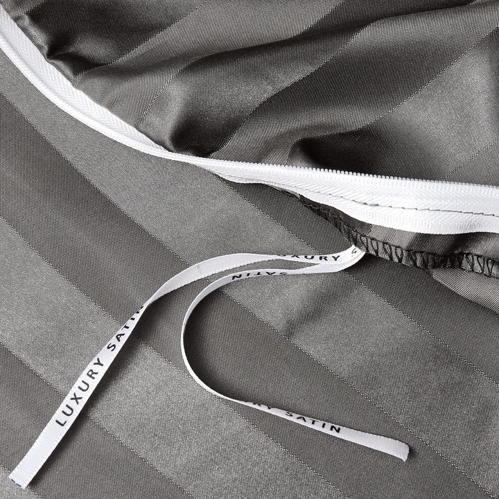 Damier Satin Bettwäsche 155x220cm Grau glänzend gestreift Bettwäsche Set hochwertiges Seidig glatt L