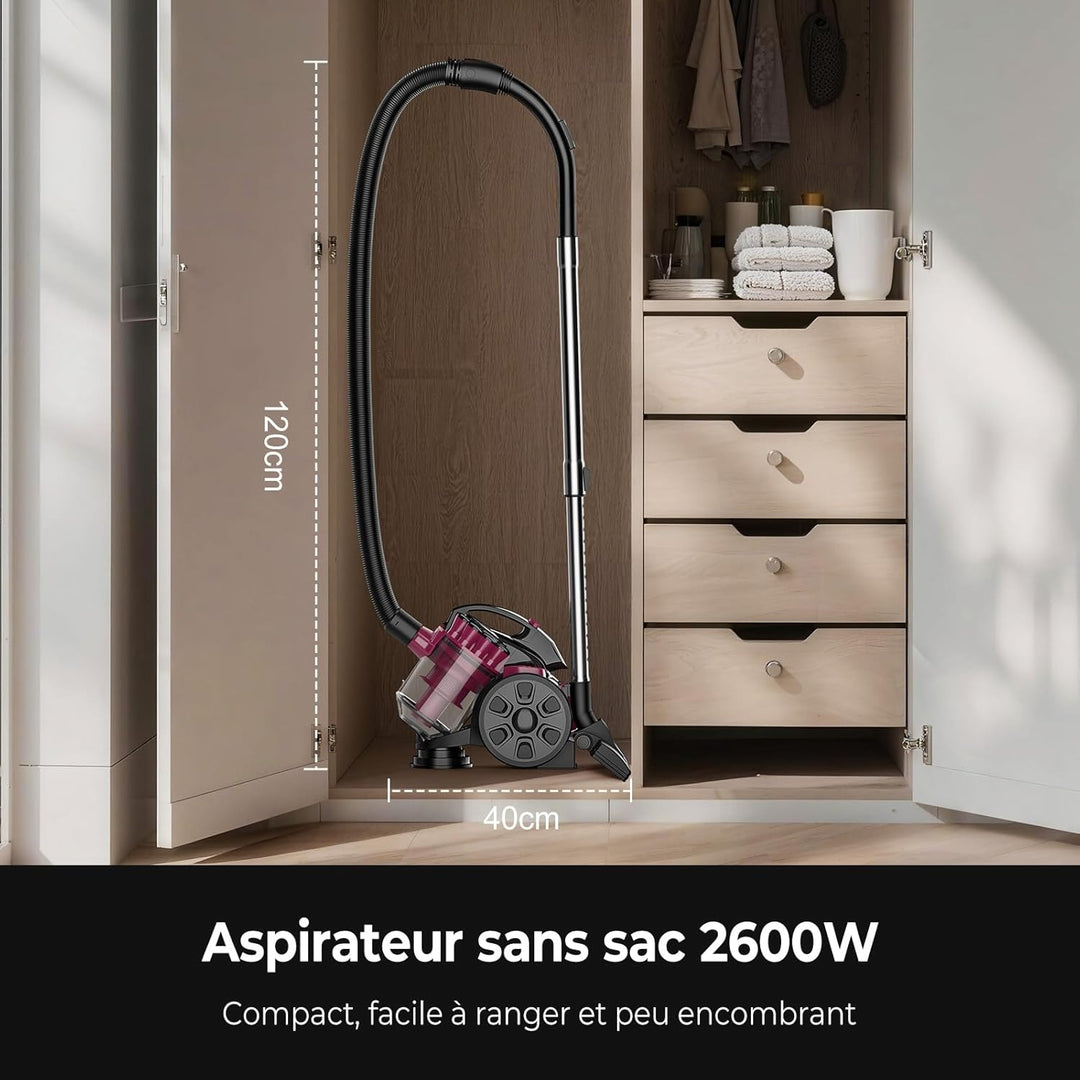 Beutelloser Staubsauger, 2500W Staubsauger Beutellos, Staubsaugers ohne Beutel 15 kPa, Leise, mit HE