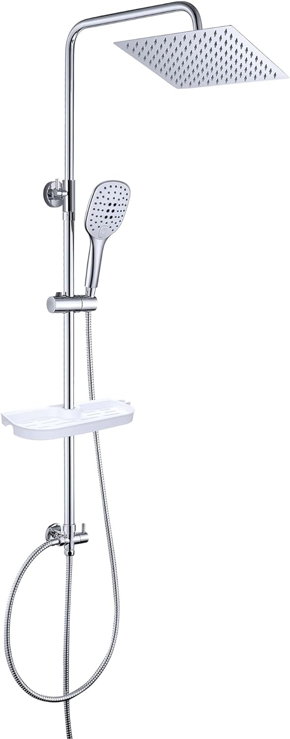 JOHO Regen Dusche Rainshower Überkopfbrauseset Regendusche Duschset Duschsystem mit Ablage Chrom(Kop