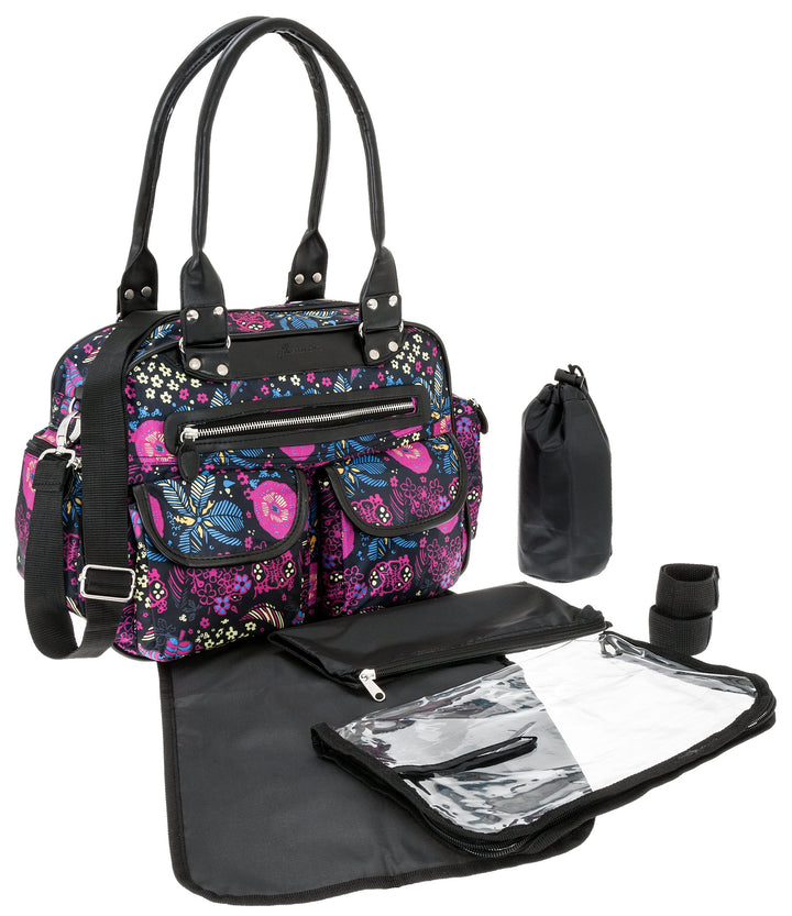 6 TEILE Set: ALESSANDRO Wickeltasche FLEUR Babywickeltasche + Wickelmatte + Windeltasche + Wäschesac