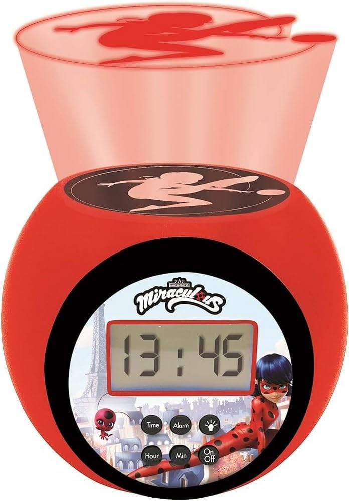 Lexibook, Miraculous Ladybug Cat Noir, Projector-Wecker mit Schlummerfunktion und Weckfunktion, Nach