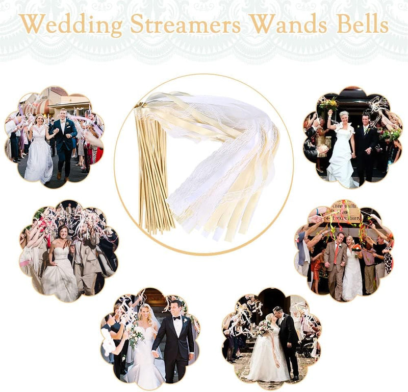 50 Stück Wedding Wands Spitze Stäbe mit Hochzeitsbändern, Stäbe mit Hochzeitsbändern und Glöckchen f