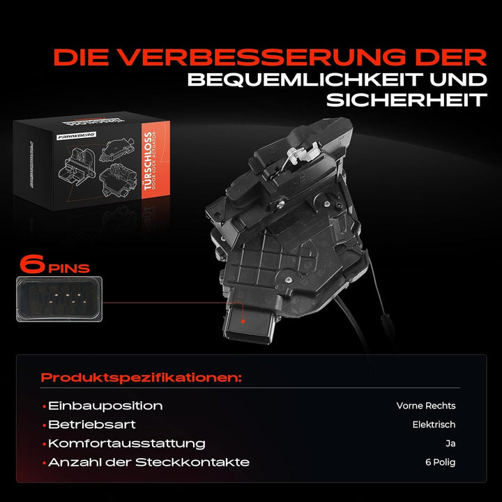 Frankberg Türschloss Stellmotor Vorne Rechts 6-Polig Kompatibel mit 3 BK Alle Motoren Schrägheck 200