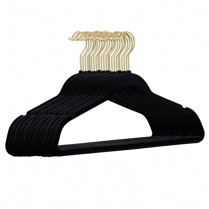 25 Stück hochwertige Samt Kleiderbügel in der Farbe Schwarz mit Gold Look Haken/Anti-Rutsch/von Stic