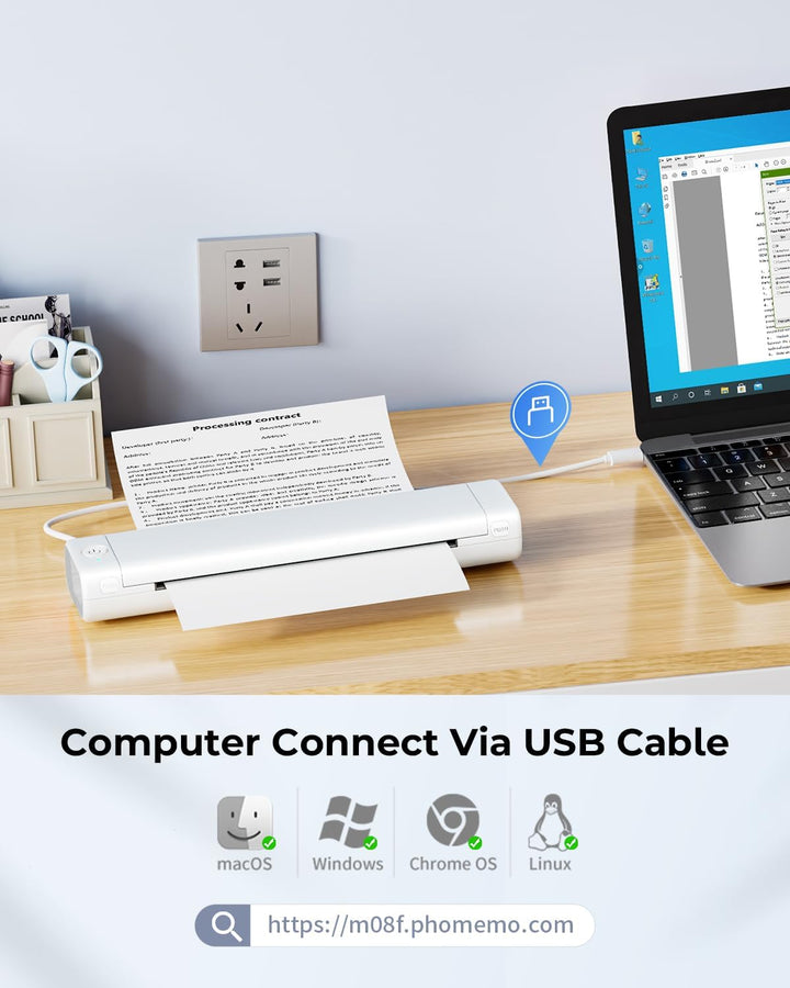 Phomemo M08F Mobiler Drucker A4 für Unterwegs Thermodrucker - Tragbarer Bluetooth Drucker für Den He
