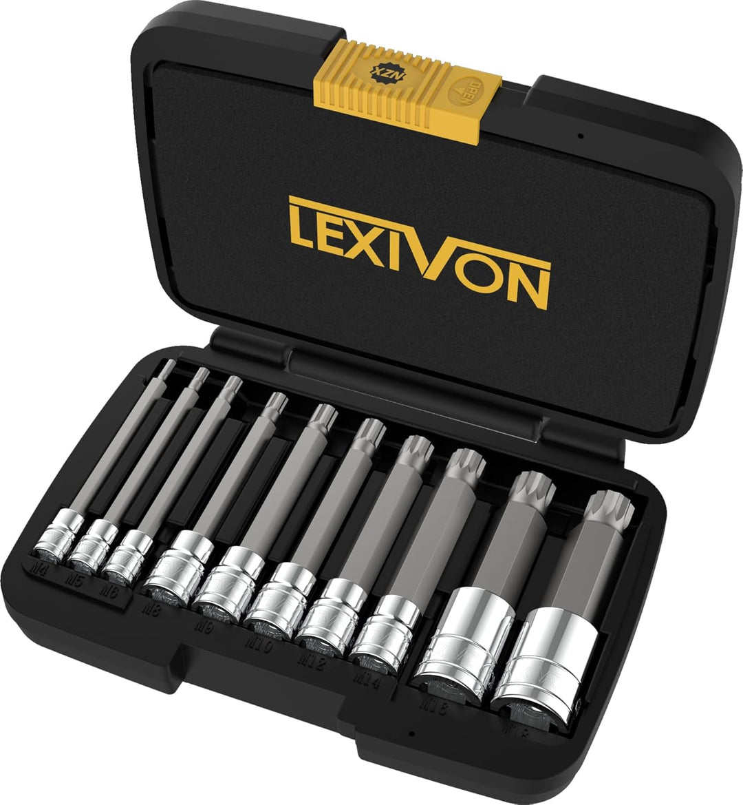 LEXIVON XZN extra lang 4 Zoll vielzahn satz, Grössen: M4 M5 M6 M8 M9 M10 M12 M14 M16 M18 I 10 tlg, D