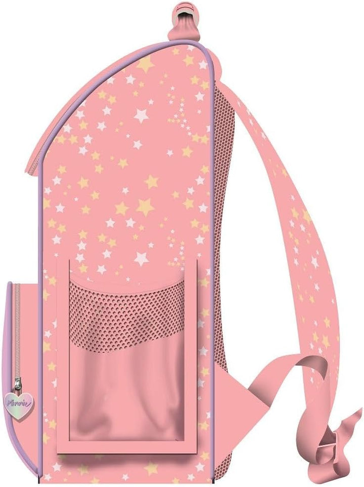 Familando Minnie Maus Schulranzen-Set 7-TLG. Federmappe Sporttasche und Regenschutz rosa blau Minni