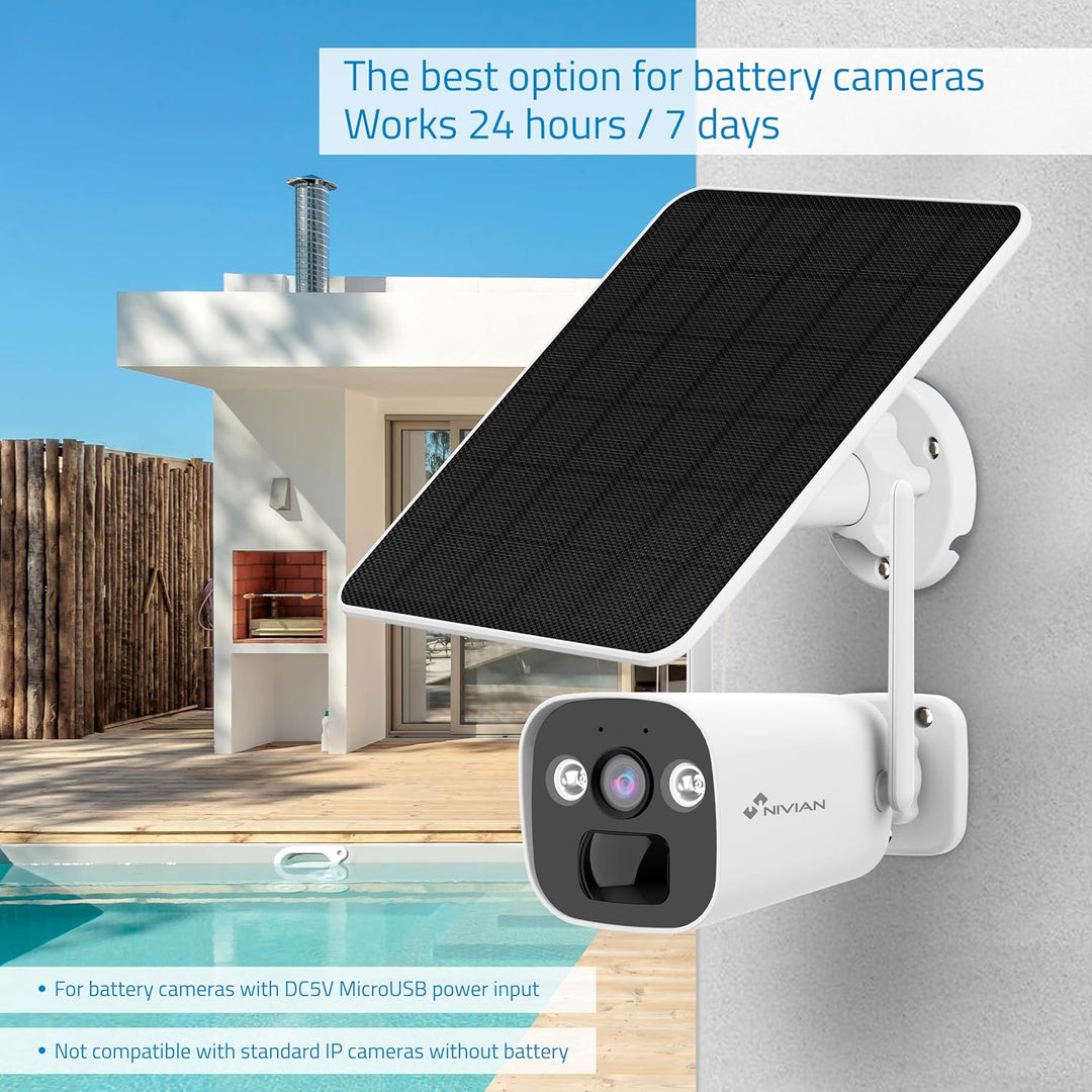 NIVIAN - Solarpanel für IP-Überwachungskameras | Einfache Installation mit verstellbarer Halterung |