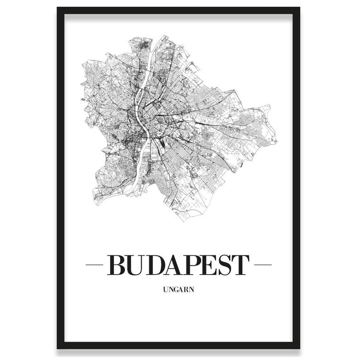 JUNIWORDS Stadtposter, Budapest, Wähle eine Grösse, 40 x 60 cm, Poster mit Rahmen, Schrift A, Weiss