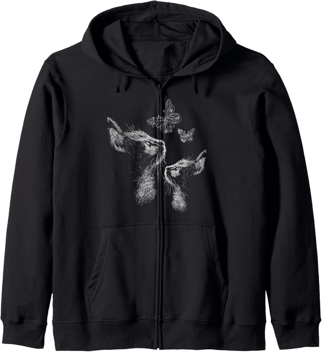 Katze mit Kätzchen und Schmetterlingen, Scribble Art Kapuzenjacke