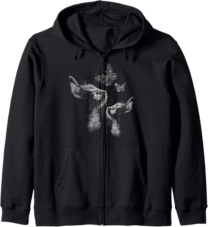 Katze mit Kätzchen und Schmetterlingen, Scribble Art Kapuzenjacke