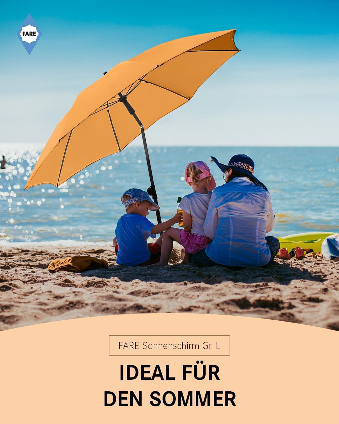 FARE Sonnenschirm Gr. L - 200 cm Durchmesser - UV-Schutz 50+ für Balkon Garten Terrasse Sommer - Tit