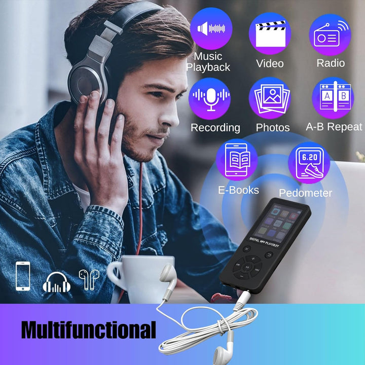 MP3-Player/MP4-Player 64GB Bluetooth 5.0 HiFi MP3 Musik-Player, 1,8-Zoll-LCD-Bildschirm Musikplayer