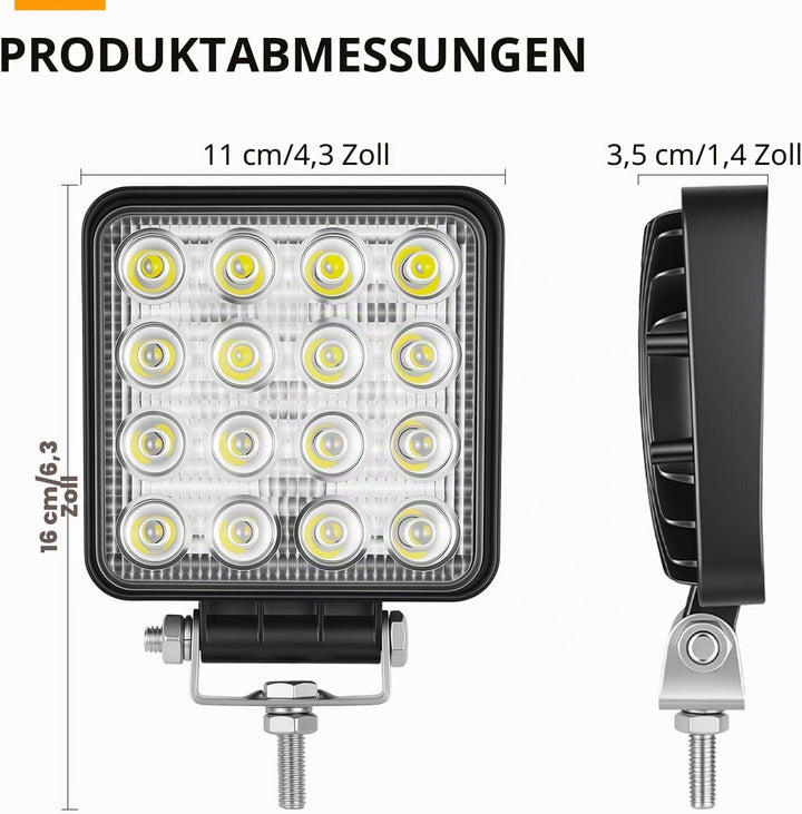 Willpower 10pc LED Scheinwerfer 4‘’ 10cm 48W LED Arbeitsscheinwerfer 12V 24V Flutlicht Zusatzscheinw