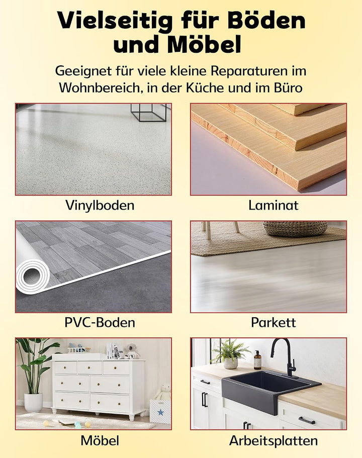 Vinylboden Reparaturset Grau mit 11 Farben Hartwachs und Wachsschmelzer | Laminat Reparaturset Parke