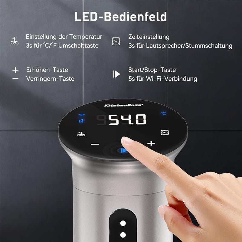 KitchenBoss Sous Vide Stick Garer： 1100W Präzisionskocher Wi-Fi Sous Vide Stick App-Steuerung Sous V