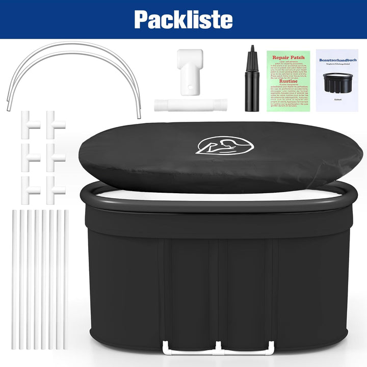 Ovales Eisbad XXL (120 cm) mit Abdeckung Komplettset - Faltbare Badewanne Erwachsene Eisbaden Tonne