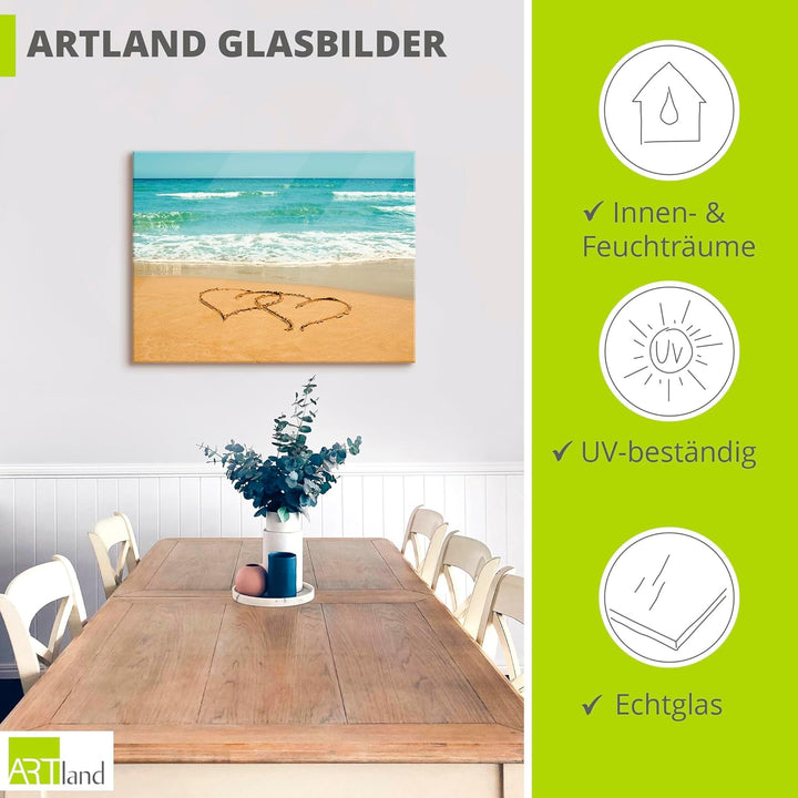 ARTland Glasbilder Wandbild Glas Bild einteilig 60x45 cm Querformat Strand Meer Küste Liebespaar Her