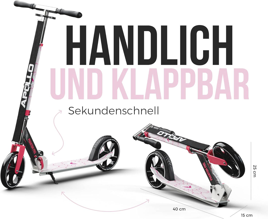 Apollo XXL Wheel Scooter - Phantom Pro Cityroller | Klappbarer City Roller für Kinder | Höhenverstel
