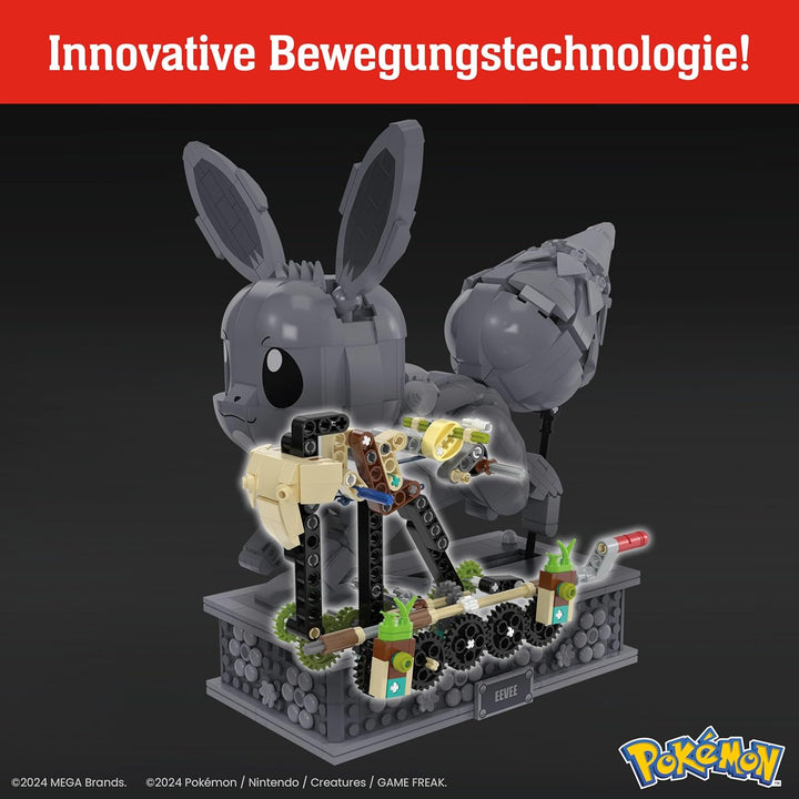MEGA Pokémon Actionfigur-Bauset, bewegliches Evoli mit 1381 Teilen, zum Laufen an der Kurbel drehen,