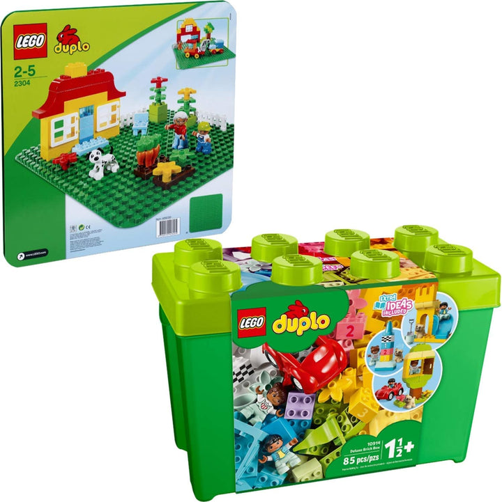 Lego® DUPLO® 2er Set 2304 10914 Grüne Bauplatte + Deluxe Steinebox