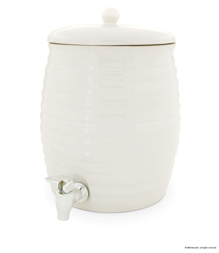 KERAZO Getränkespender, Fass, Rumtopf, Gefäss zur Fermentation von Kombucha inkl. Zapfhahn 6,0L, wei
