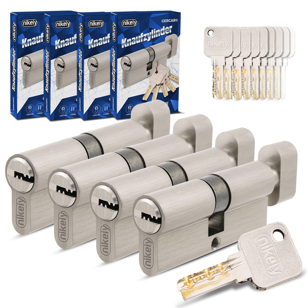 GERCAR Pro Gleichschliessend 4 Knaufzylinder 45/45 Set 4x Schliesszylinder mit Knauf inkl. 20 Schlüs