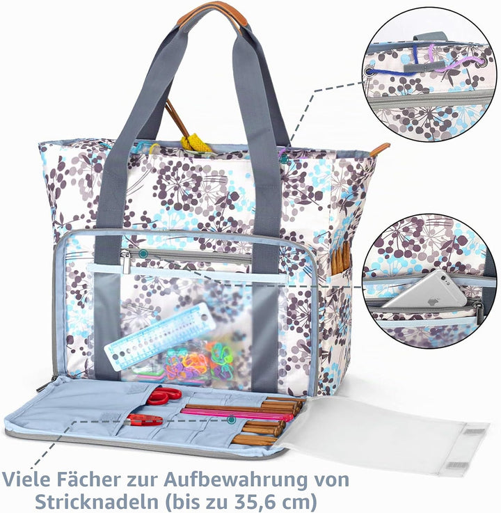 Teamoy Stricktasche Aufbewahrung, Aufbewahrungstasche für Wolle, Stricknadeln, Häkelnadeln, Strickpr
