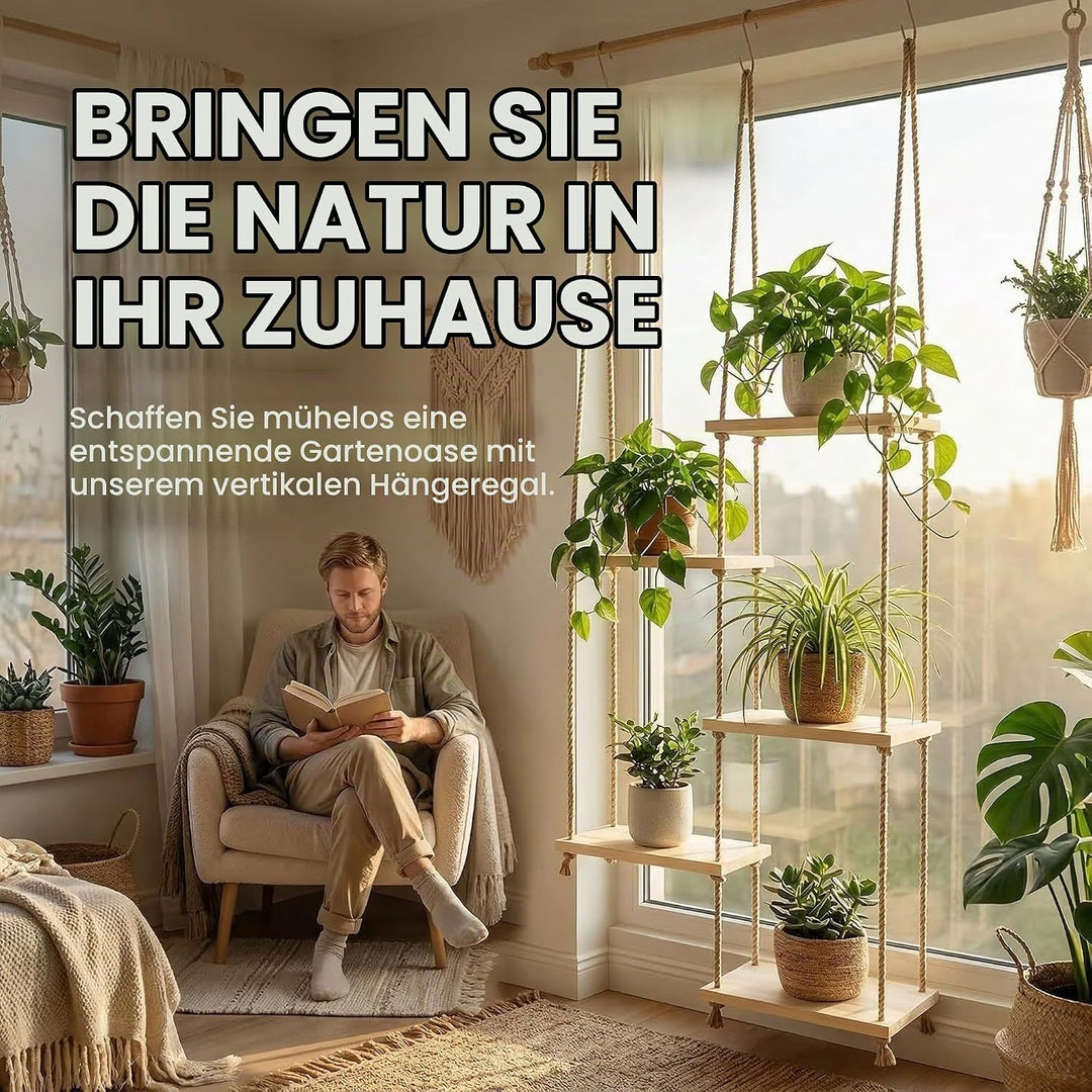 Hängeregal Pflanzen Holz Pflanzenregal Hängend Pflanzenständer mit 5 Etagen Wandregal Makramee Regal