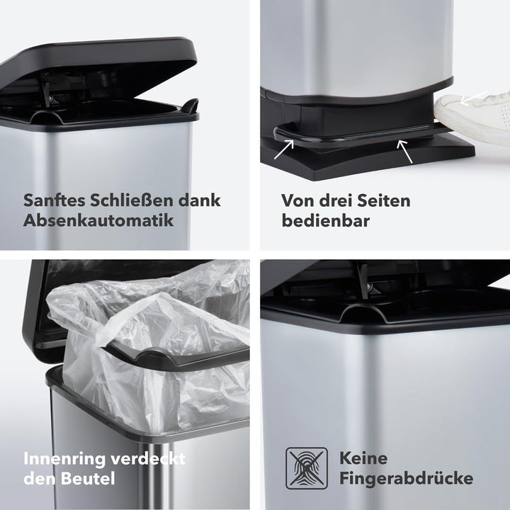 Rotho Paso Mülleimer 20l mit Deckel, Kunststoff (PP recycelt) BPA-frei, blau, 20l (29.3 x 26.6 x 45.