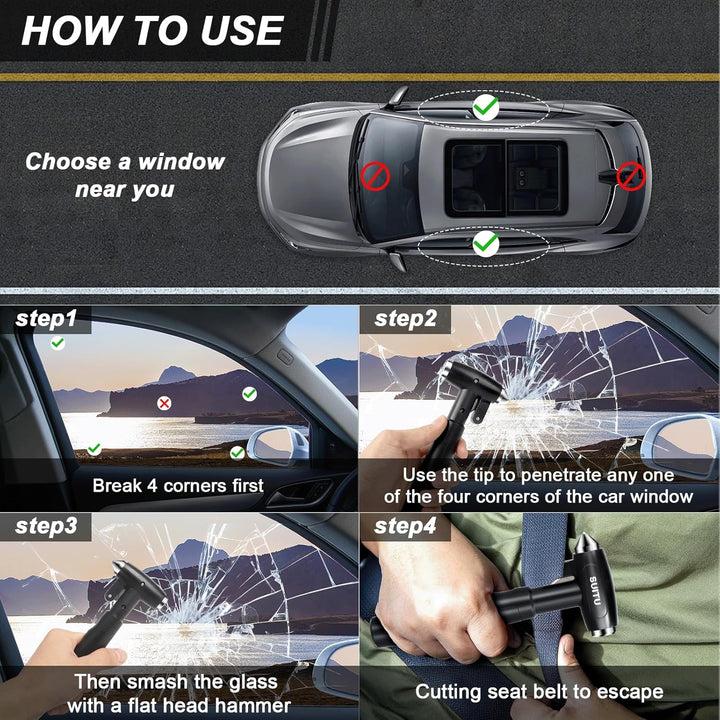 Longzhuo Gurtschneider Notfallhammer, 3 in 1 Notfallhammer Auto mit Gurtschneider, für Auto und Buss