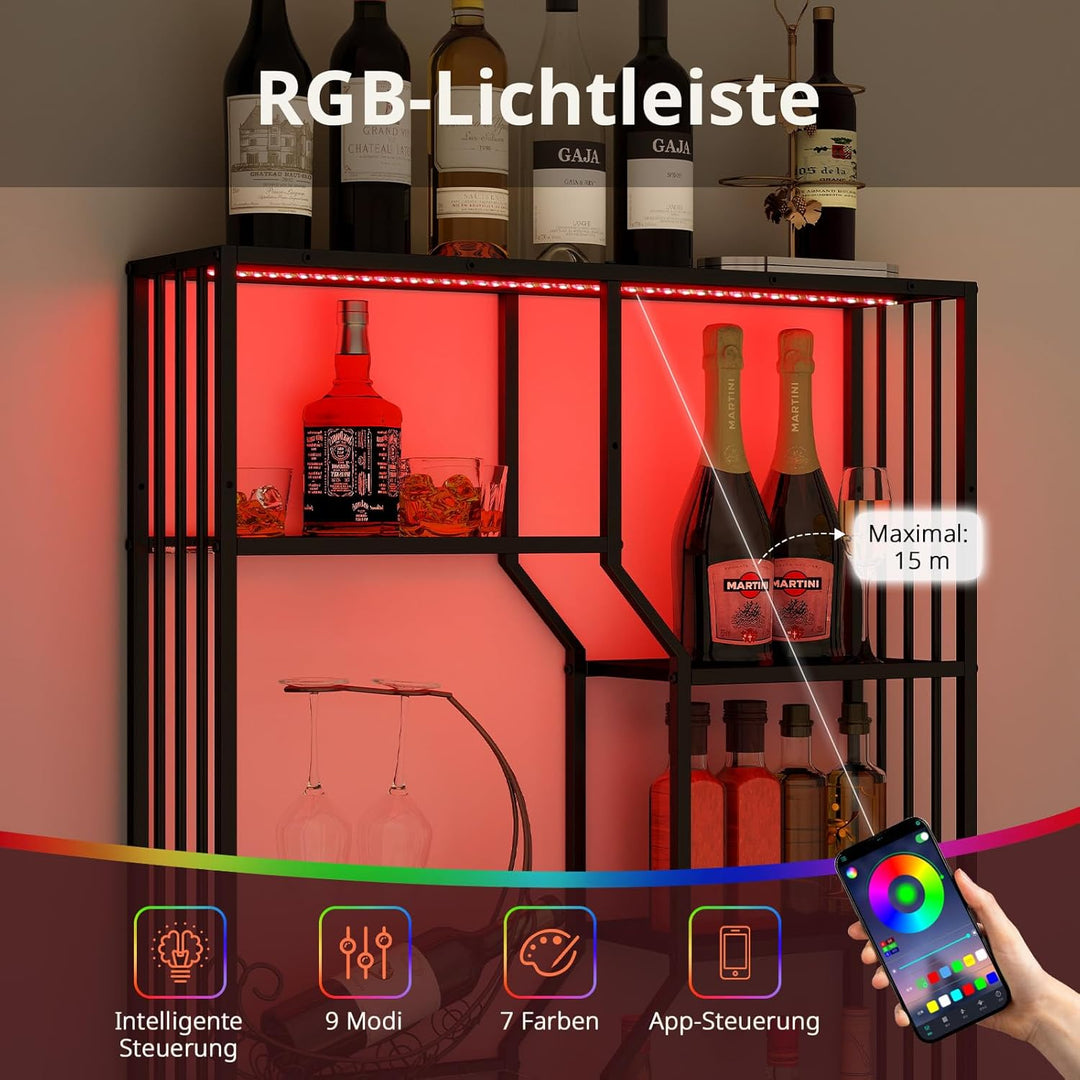 YOURLITE Weinregal Wand mit LED-Beleuchtung,Metall Bar Regal mit Glashalter,Wandmontage Wine Display