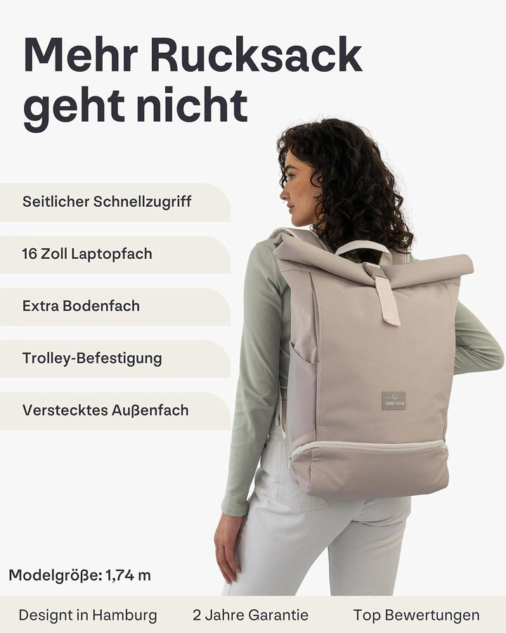 Johnny Urban Rolltop Rucksack Damen &amp; Herren Gross Grau - Allen Large - Laptop Backpack für Uni, Bus