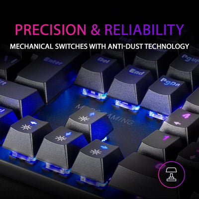 MARSGAMING Gaming MK422 Schwarz, Mechanische Tastatur RGB, Antighosting, Mechanischer Switch Braun,