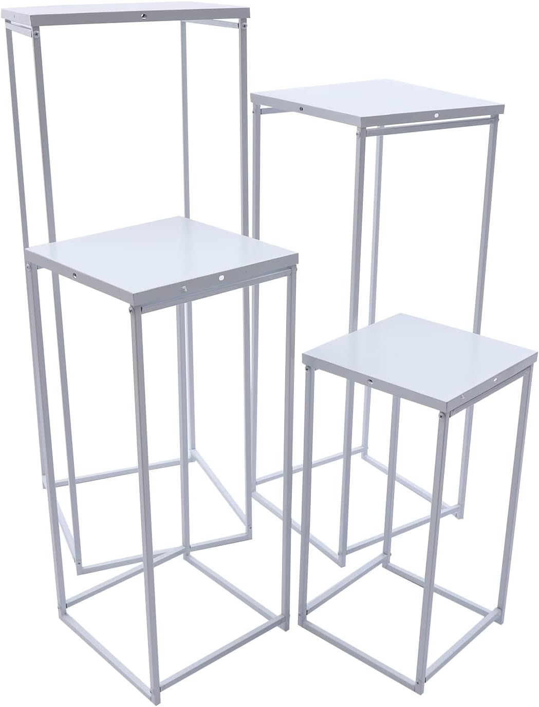 4 Stück Weiss Blumenständer Metall, Hochzeitsvase Blumensäule Quadratisch, Goldvasen Säule Dekosäule