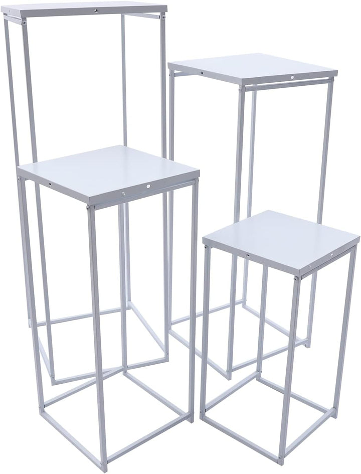 4 Stück Weiss Blumenständer Metall, Hochzeitsvase Blumensäule Quadratisch, Goldvasen Säule Dekosäule