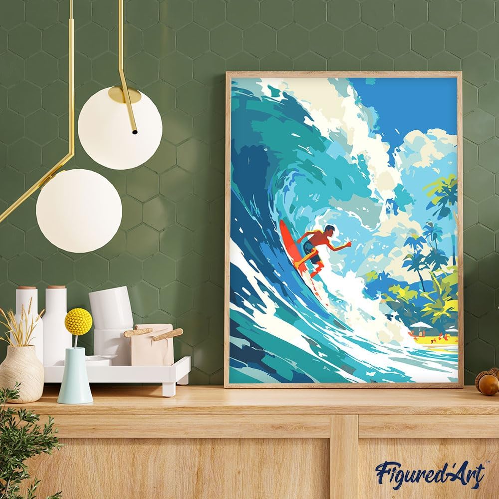 Figured'Art Malen Nach Zahlen Erwachsene Mit Rahmen Surfen in Hawaii - Paint by Numbers Basteln DIY