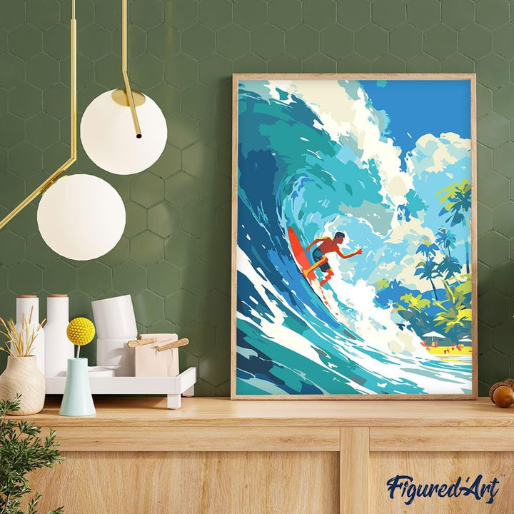 Figured'Art Malen Nach Zahlen Erwachsene Mit Rahmen Surfen in Hawaii - Paint by Numbers Basteln DIY