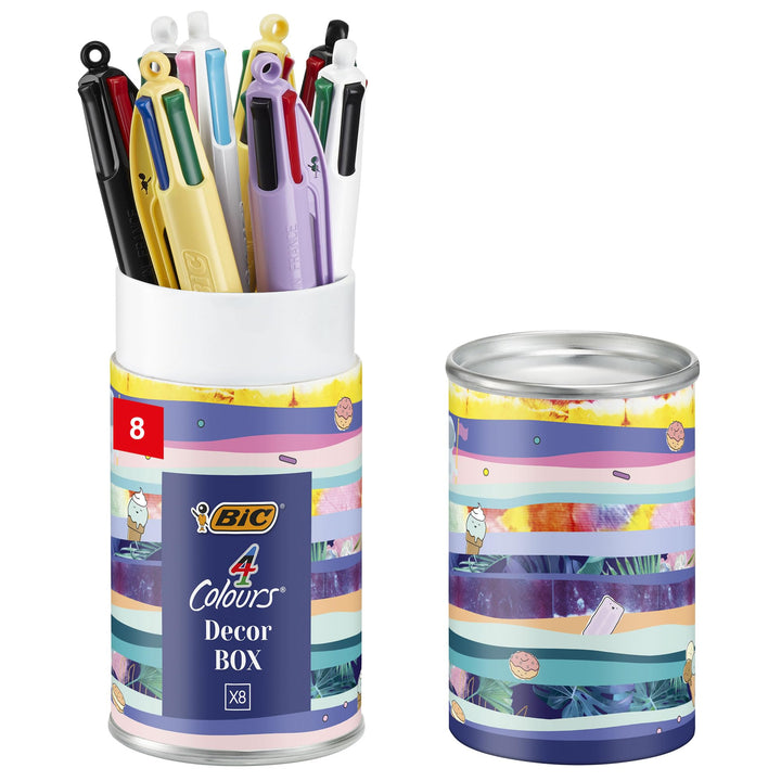 BIC 4 Farben Kugelschreiber Set 4 Colours, 8er Stifte Set in verschiedenem Design, Ideal als Geschen