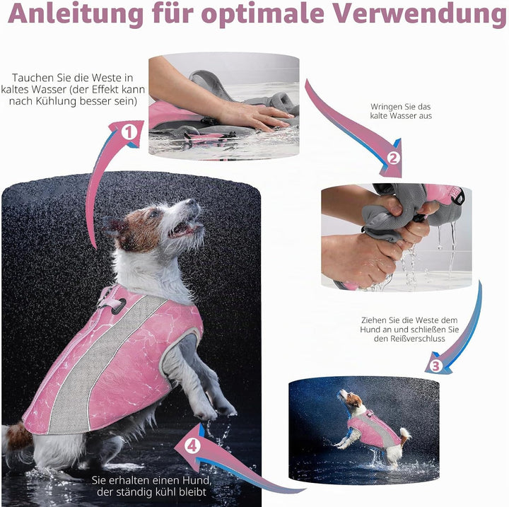 Kühlweste für Hunde mit Doppelten Verstellbaren Reissverschlüssen, Atmungsaktiv Sonnenschutz Kühlwes
