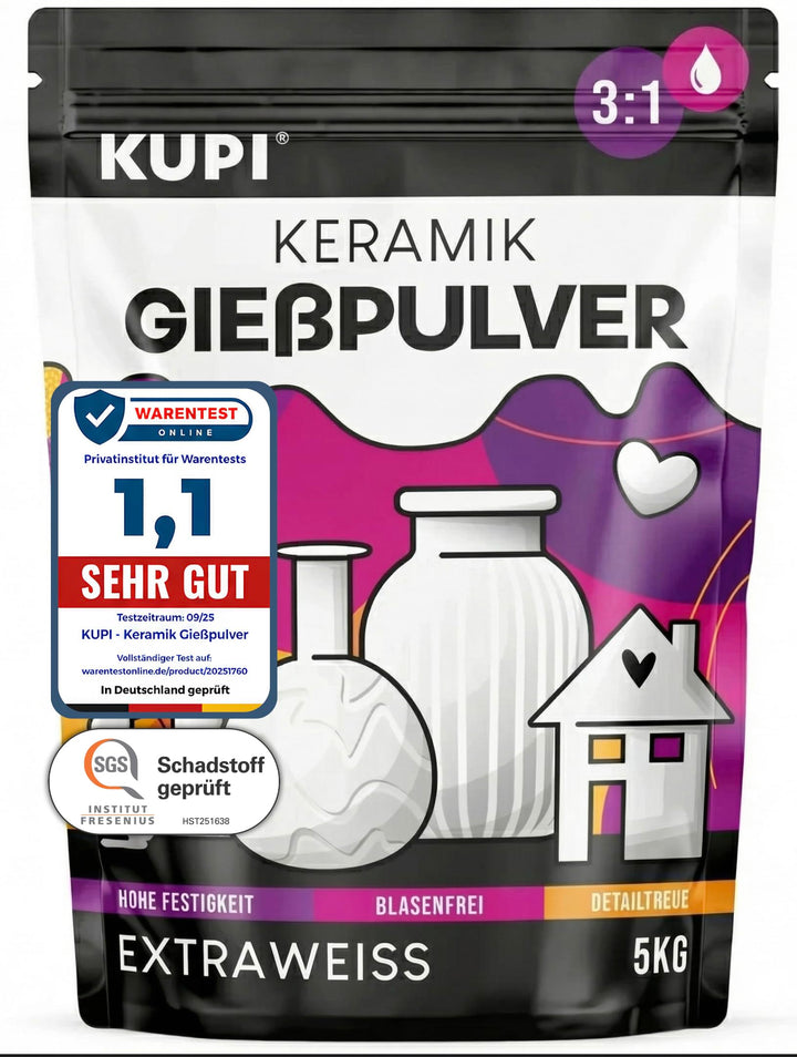 KUPI Keramik Giesspulver Weiss 5kg | Gips zum Giessen Lufthärtend & Geruchlos | Giessmasse für Silik