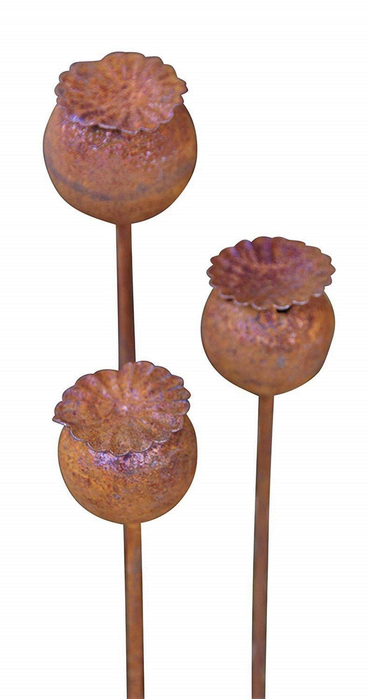 Bornhöft 3er Set Gartenstecker Mohn Mohnkapsel Metall Rost Gartendeko Edelrost Rankstab Beetstecker