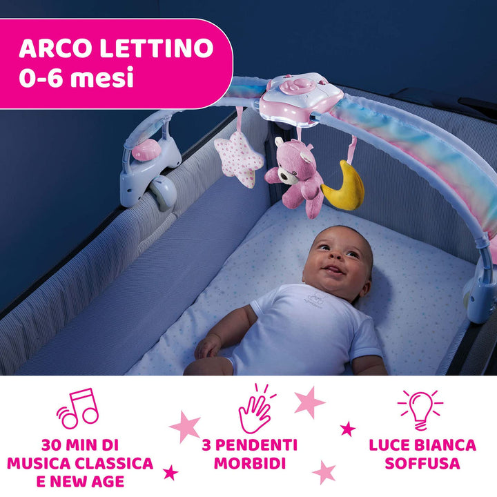 Chicco Regenbogen-Spielbogen für Kinderbett, 2in1 Evolutionskompatibel Next2Me, Babywanne mit Regenb