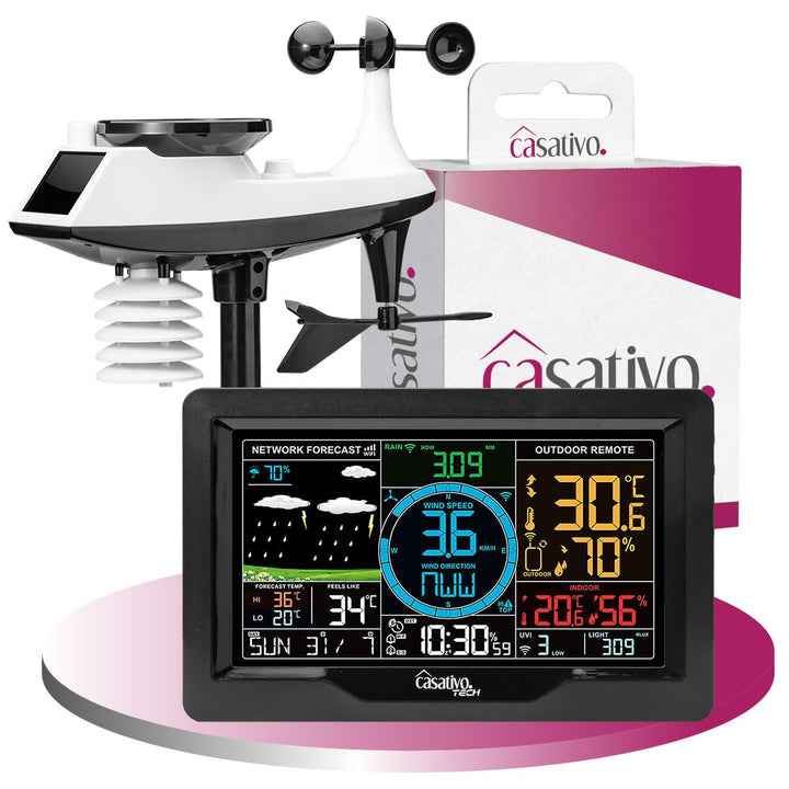 Premium WLAN Wetterstation m. XL-Farbdisplay, Aussensensor, App-Daten, Messung von Temperatur, Regen