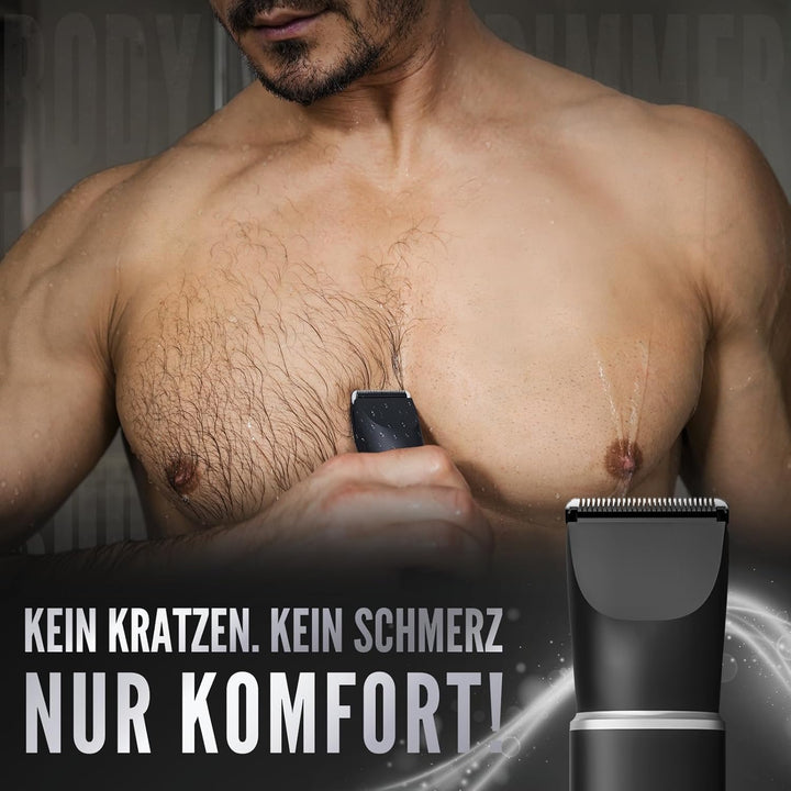 Intimrasierer Mann mit Nasenhaartrimmer 2-in-1, Schmerzfreier Wiederaufladbarer Körperrasierer Herre