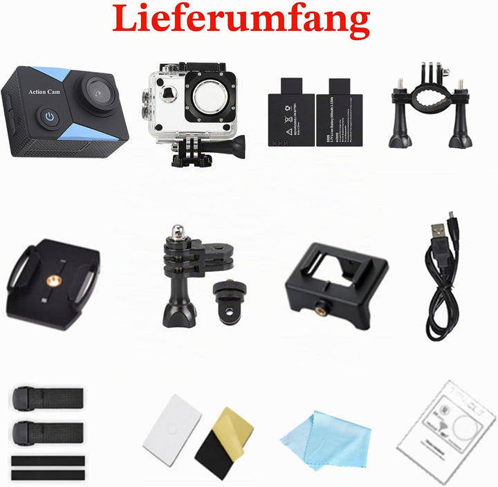 Action Cam 1080P mit WiFi 30M Unterwasserkamera Wasserdicht Ultra HD,Telecamera Moto,Action Camera C