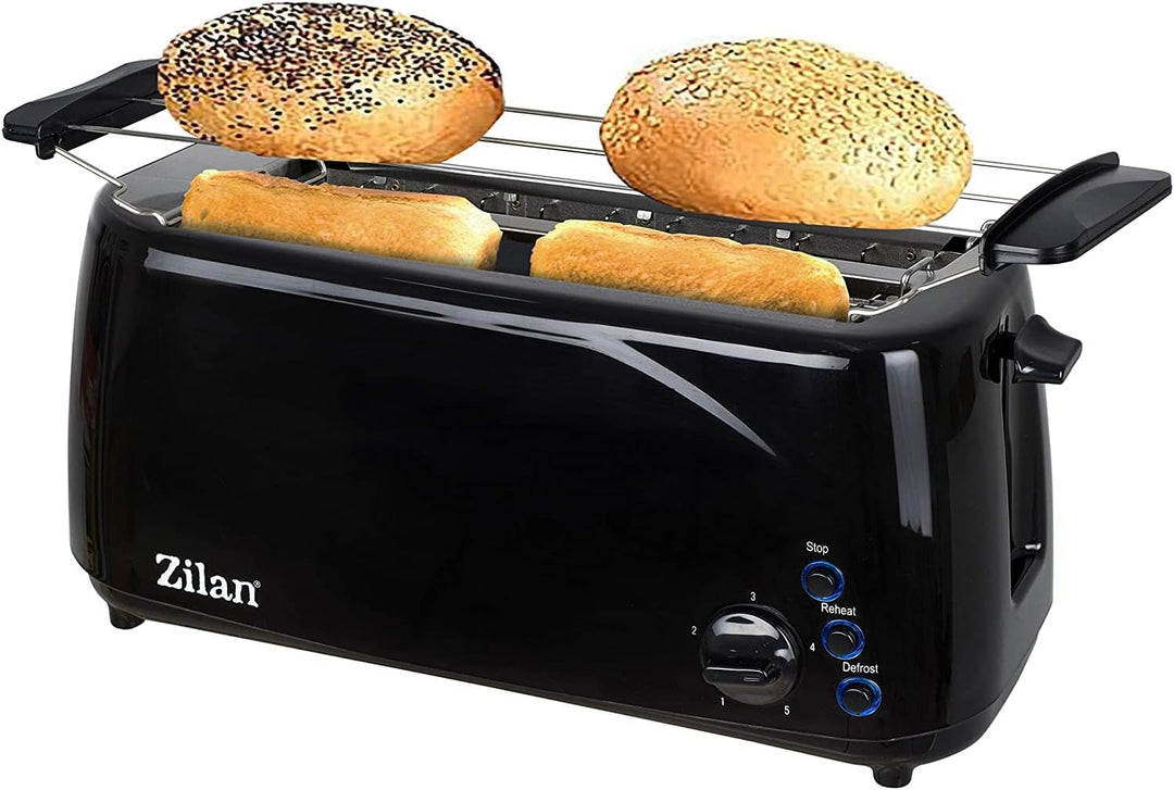 Zilan, Langschlitz-Toaster, 4 Scheiben Toastautomatik, XXL, 5 Bräunungsstufen, Brot-Auftaufunktion,